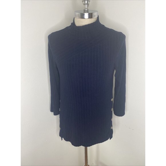 saturday sunday Tops - Anthropologie Saturday Sunday Tunic Top M Black Long Sleeve Button Side Ribbed